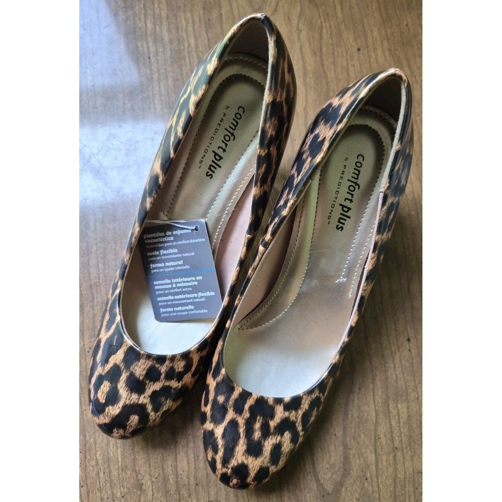 Comfort Plus Heels Pumps By Predictions Women Size 7.5 Animal Print Memory Foam